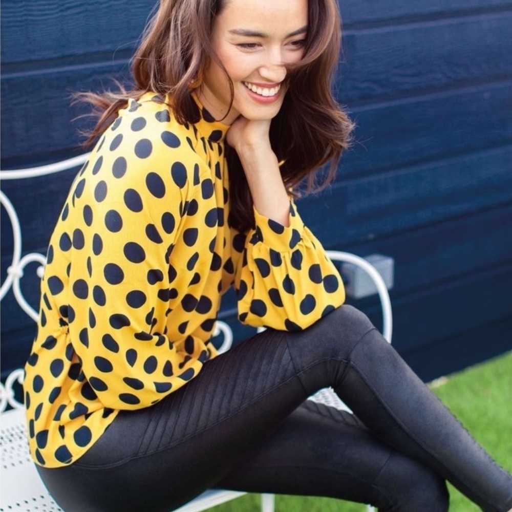 Zara - Mustard and Navy Polka Dot Blouse - XS